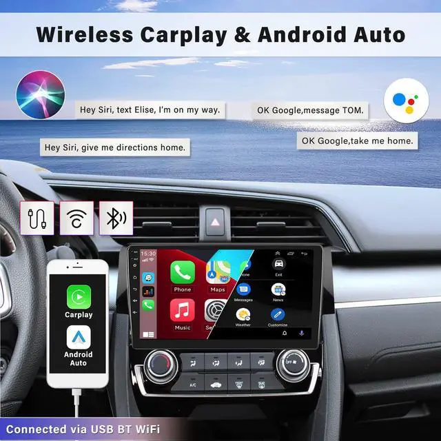 Alt view image 4 of 7 - Android 15 Car Stereo for Honda Civic 2016-2021 with Wireless Carplay Android Auto Support OEM Backup Camera Steering Wheel Control 9 Inch Touchscreen GPS Navigation WiFi Bluetooth FM HiFi