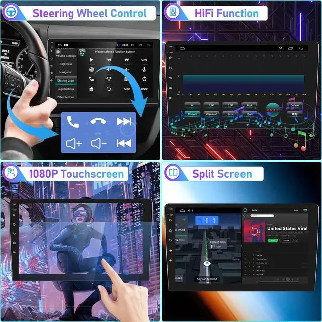 Alt view image 7 of 7 - Android 15 Car Stereo for Honda Civic 2016-2021 with Wireless Carplay Android Auto Support OEM Backup Camera Steering Wheel Control 9 Inch Touchscreen GPS Navigation WiFi Bluetooth FM HiFi
