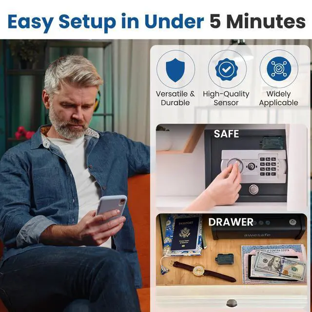 Alt view image 3 of 6 - Kini Wi-Fi Motion Sensor Alarm & Tamper Alert- Instant App, SMS & Email Alerts - Gun Safes, Cabinets, Drawers - Easy Install, No Subscription, Rechargeable 12-18 Month Battery, IFTTT