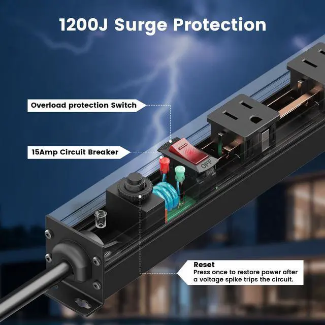 Alt view image 5 of 7 - Extra Long Desk Power Strip with USB C Ports, Black, 4FT | Extension Cord Multiple Outlets, Wide Spaced, Heavy Duty, Wall Flat Plug Extender, Garage Surge Protector, ETL Listed