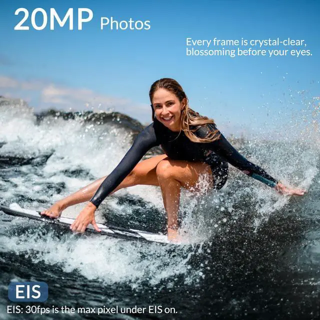 Alt view image 2 of 7 - 20MP 5X Zoom Waterproof Action Camera, 4K EIS WiFi Remote Control | 4K Ultra HD Video, EIS Stabilization, Waterproof 98FT, Dual Batteries, WiFi Remote Snorkeling, Cycling, Travel Vlogs