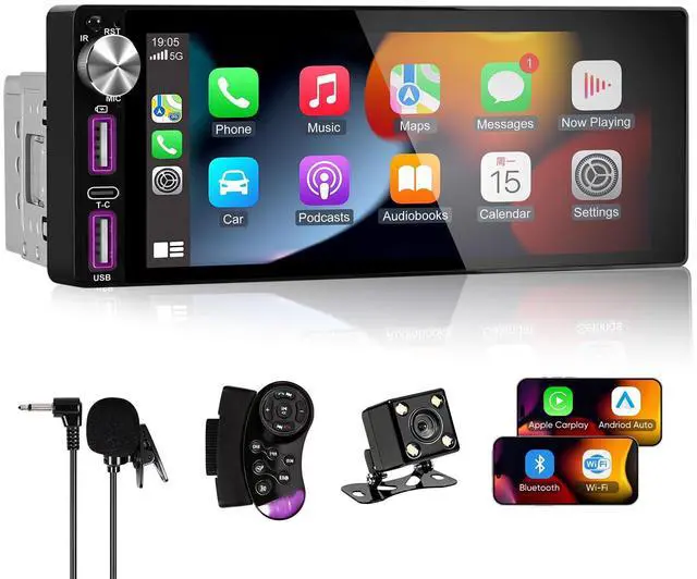 Main image of 6.9" Single Din Radio with Wireless Apple CarPlay & Android Auto | HD Touchscreen Car Stereo,Bluetooth 5.2,Fast Charging,1080P Backup Camera,FM,Voice Control,GPS,Mirror Link, Custom EQ & SWC