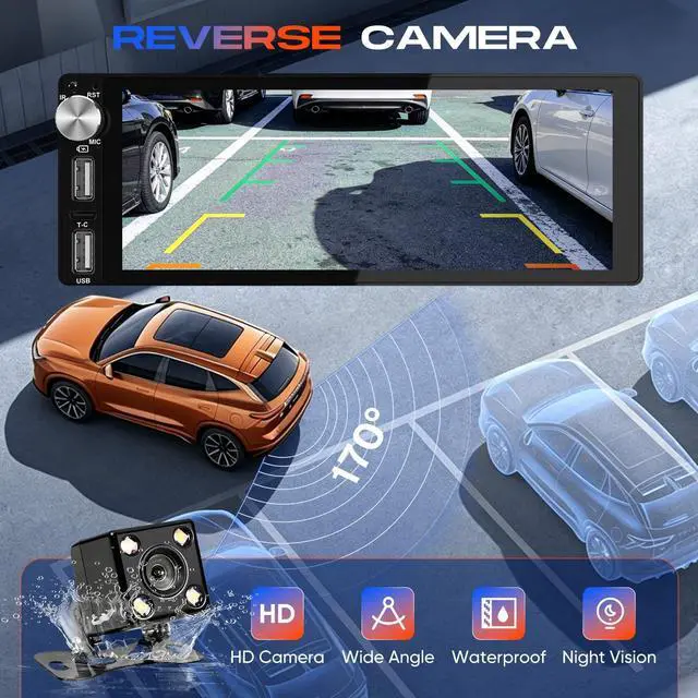 Alt view image 4 of 7 - 6.9" Single Din Radio with Wireless Apple CarPlay & Android Auto | HD Touchscreen Car Stereo,Bluetooth 5.2,Fast Charging,1080P Backup Camera,FM,Voice Control,GPS,Mirror Link, Custom EQ & SWC