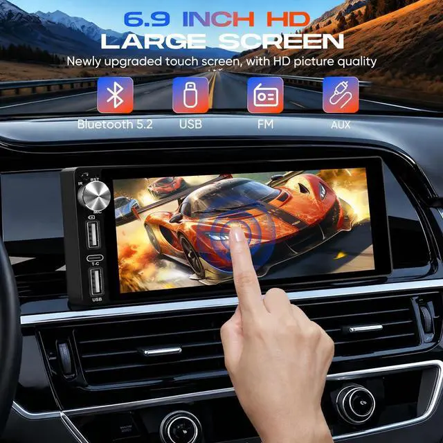 Alt view image 6 of 7 - 6.9" Single Din Radio with Wireless Apple CarPlay & Android Auto | HD Touchscreen Car Stereo,Bluetooth 5.2,Fast Charging,1080P Backup Camera,FM,Voice Control,GPS,Mirror Link, Custom EQ & SWC