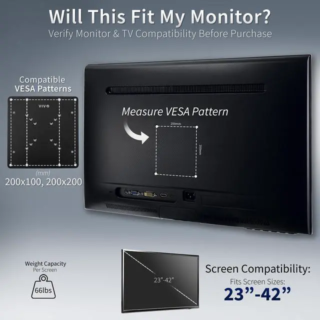 Alt view image 3 of 7 - Steel VESA TV and Monitor Mount Adapter Plate Bracket for Screens 23" to 42" | Conversion Kit for VESA up to 200x200mm (MOUNT-AD2X2)