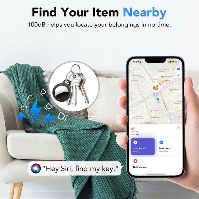 Alt view image 4 of 7 - Air Tracker Tags-4 Pack for Apple Find My (iOS Only), Bluetooth Tracker Tags for Keys Wallet Luggage Backpack, Smart Tag for iPhone iPad, 100dB Alerts, 2-Year Battery, IP68 Waterproof, with Holder