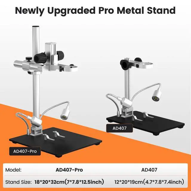 Alt view image 5 of 7 - AD407 Pro 3D HDMI Soldering Digital Microscope | 7 Inch LCD, Pro Boom Arm Stand, Metal Lens, UV Filter, IPS LCD Screen, USB Video Microscopes for Phone Repairing, SMT SMD DIY
