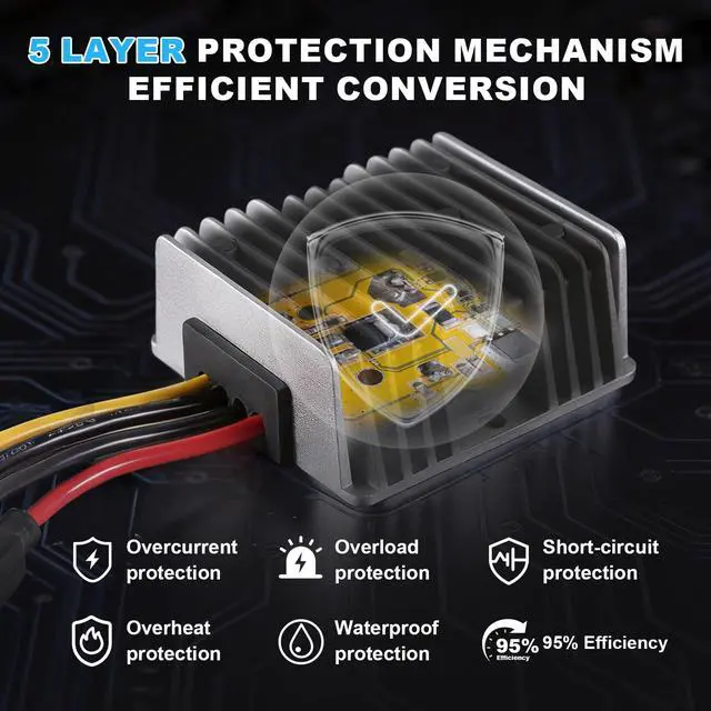 Alt view image 6 of 7 - 36V 48V to 12V Step Down Converter for Golf Cart, 20A 240W DC-DC Converter with Fuse & Terminal Block, Premium Voltage Reducer for RV Accessories, Solar Systems, LED Lights