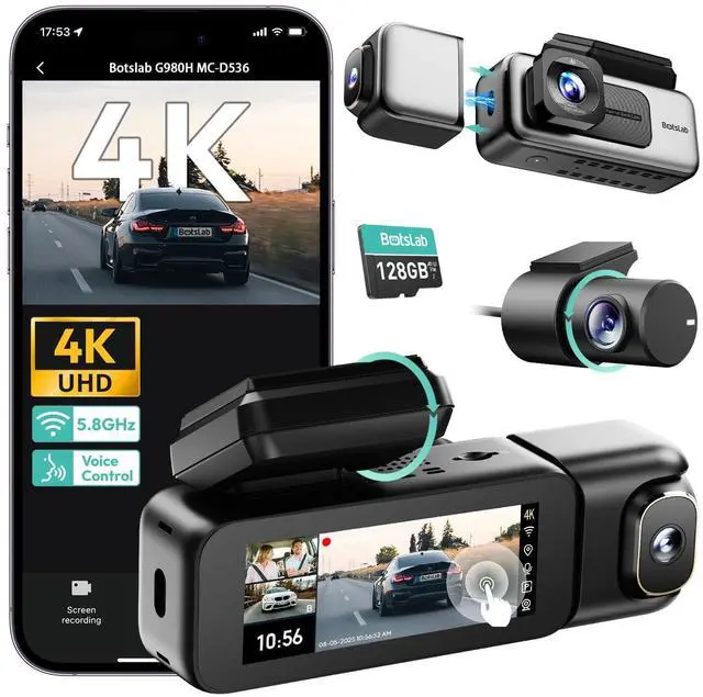 Main image of G980H 3CH 3 Channel 360° Dash Cam, 128GB SD Card | 4K Front & 2 * 1080P Dash Cameras | 5.8G WiFi/GPS/Voice Control | 24/7 Parking Mode | 3.18" IPS Touchscreen