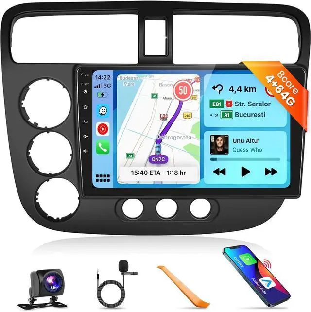 Main image of 8Core Car Radio for Honda Civic 2001-2005 with Backup Camera | Stereo with 9inch 1280x720P Android Auto MirrorLink Bluetooth 5.0 GPS FM/RDS DSP EQ 4G+64G WiFi
