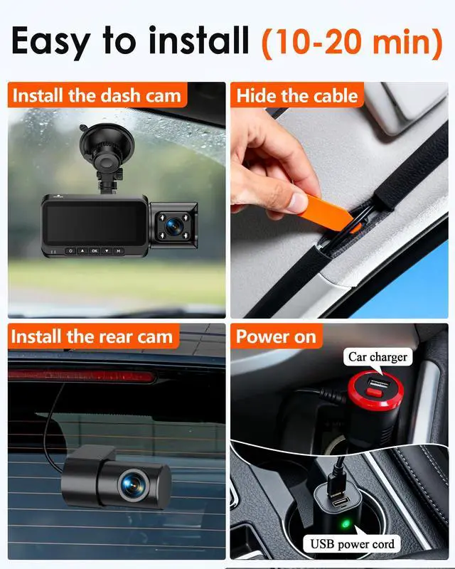 Alt view image 6 of 7 - 3 Channel Dash Cam, Dash Cam Front Rear Inside, Car Camera for Rideshare | 4K Clear Video, 5.8GHz WiFi, IR Night Vision, G-Sensor, GPS Tracking, Free 64GB Card, 24H Parking Mode for Accident Evidence