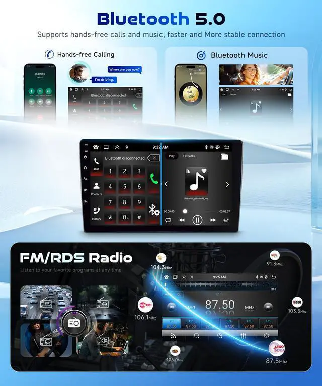 Alt view image 5 of 7 - 8Core 4GB+64GB for Honda Civic 2016-2020 Car Radio Stereo with Wireless Carplay,5.0 Bluetooth,DSP 46EQ,Android Auto,9inch IPS Touch Screen,Android 15,AHD Backup Camera,59UIs,GPS,FM/RDS