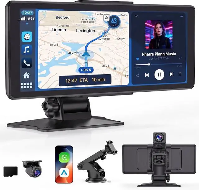 Main image of Fahren Portable 9" Apple Carplay Screen for Car with 2K Dash Cam & 1080P Backup Camera for All Vehicles, Android Wireless Carplay Screen for Car with Mirror Link/Bluetooth/AUX