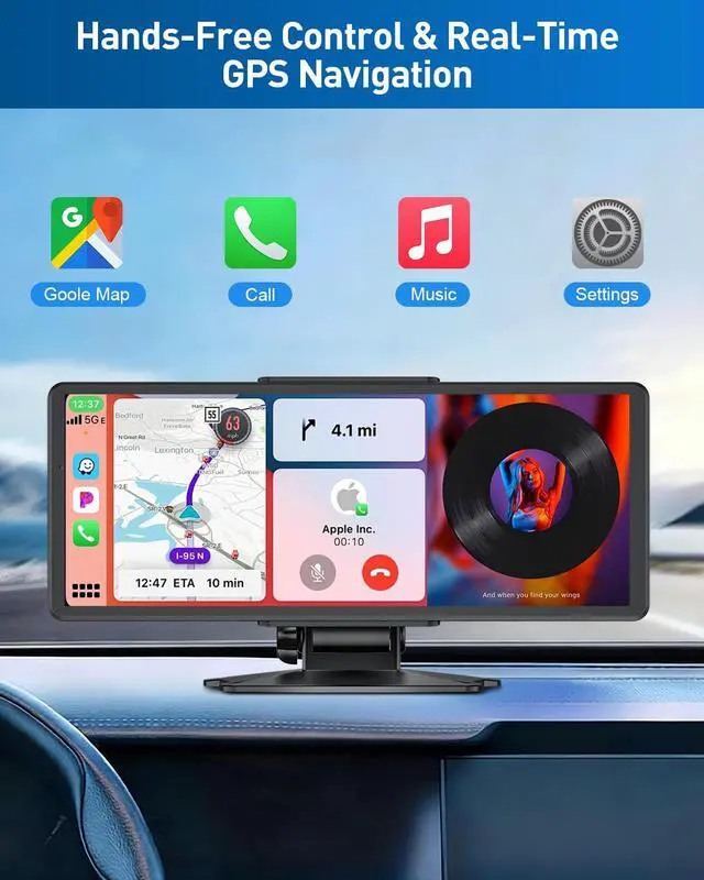 Alt view image 7 of 7 - Fahren Portable 9" Apple Carplay Screen for Car with 2K Dash Cam & 1080P Backup Camera for All Vehicles, Android Wireless Carplay Screen for Car with Mirror Link/Bluetooth/AUX