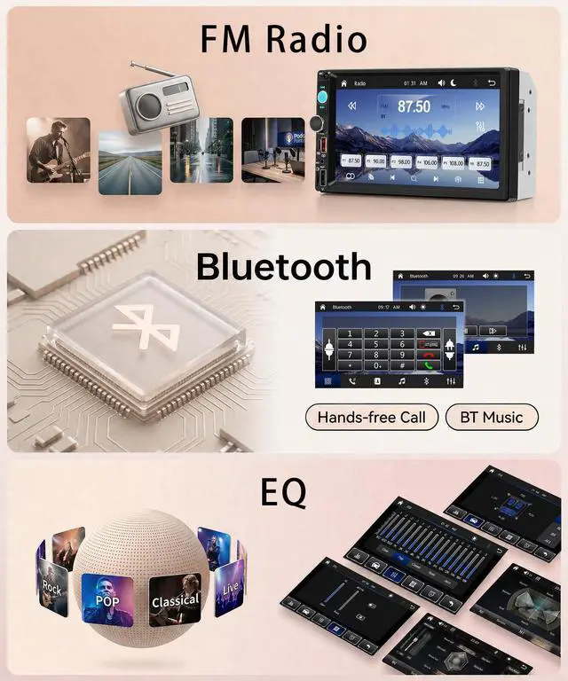 Alt view image 4 of 6 - 7 Inch Double Din Car Stereo, Wireless CarPlay Android Auto, 2 Din Touch Screen Radio, Bluetooth Stereo, AHD Backup Camera, Mirror Link, FM EQ SWC, Type-C USB Fast Charging, Online Video Playback