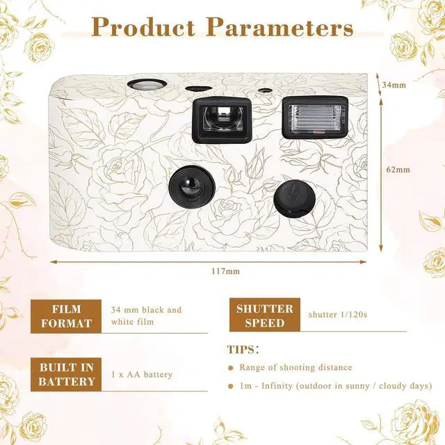 Alt view image 3 of 7 - 4 Pack Disposable Camera for Wedding, 35mm Single Use Camera with Flash One Time for Gathering Wedding Anniversary Travel Party Supply(Fresh Style, Black White Film)