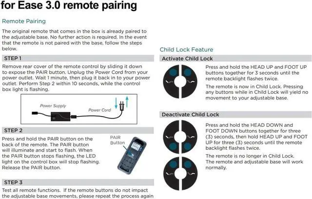 Alt view image 4 of 6 - New RF399A RF368B Sealy Ease 2.0/3.0/4.0 Replacement Remote Control Compatible with Tempurpedic/Ergo Adjustable Bed Base JLDK.30.03.20