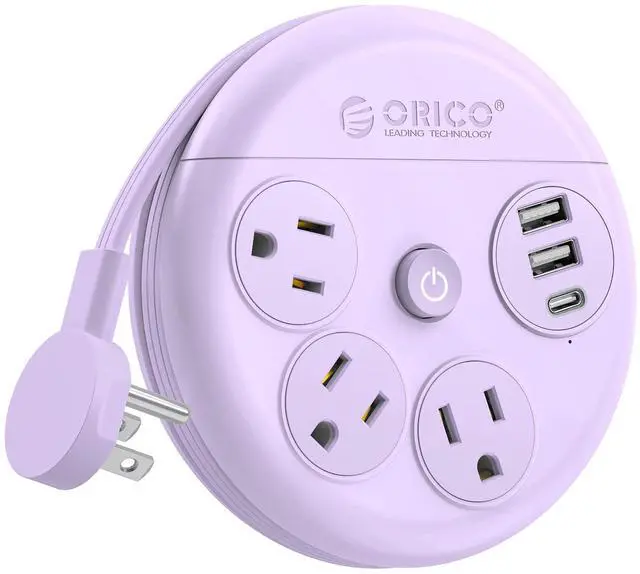 Main image of RICO Travel Power Strip, 4Ft Wrap-Around Extension Cord | Multiple Outlets (3 Outlets, 2 USB-A Ports and 1 USB C Port, Flat Plug Charger Station for Cruise/Home/Office/Dorm