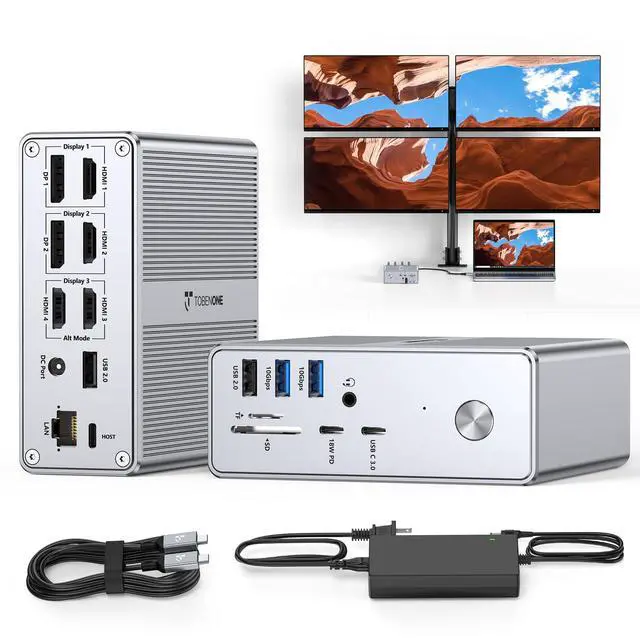 Main image of DisplayLink Docking Station 4 Monitors, 4 HDMI&2DP, 120W Charger | 120W Adapter, Gigabit Ethernet, 18W Phone Charge, 10Gbps USB, Wide Compatibility, for Multi-Monitor Workspace&Multitasking