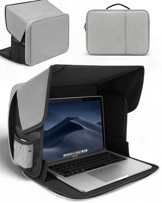 Main image of Laptop Sun Shade, Fits 13-16 inch Laptop, UV-Heat Reflective & Water-Resistant Material, Easy to Carry Computer Case for Working Outside,Travel, Beach (Light Grey)