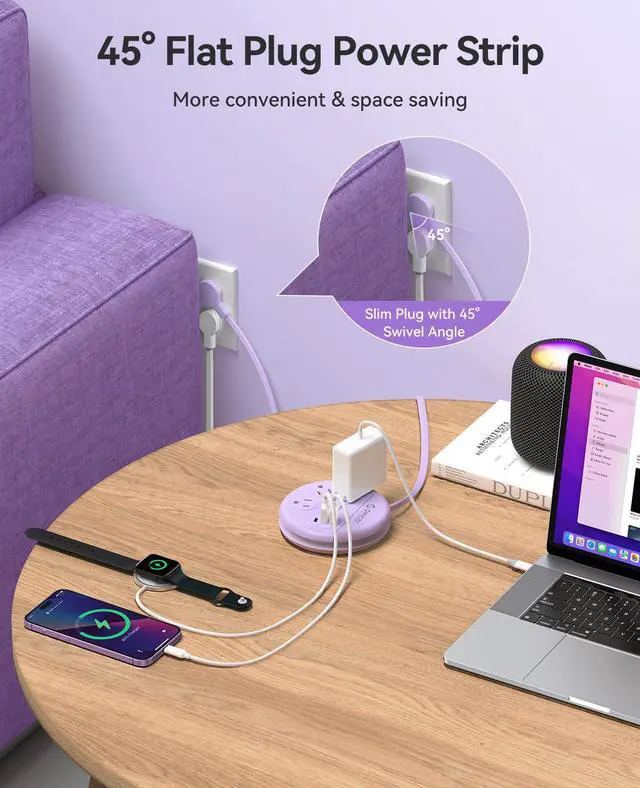 Alt view image 4 of 7 - RICO Travel Power Strip, 4Ft Wrap-Around Extension Cord | Multiple Outlets (3 Outlets, 2 USB-A Ports and 1 USB C Port, Flat Plug Charger Station for Cruise/Home/Office/Dorm