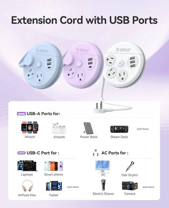 Alt view image 5 of 7 - RICO Travel Power Strip, 4Ft Wrap-Around Extension Cord | Multiple Outlets (3 Outlets, 2 USB-A Ports and 1 USB C Port, Flat Plug Charger Station for Cruise/Home/Office/Dorm