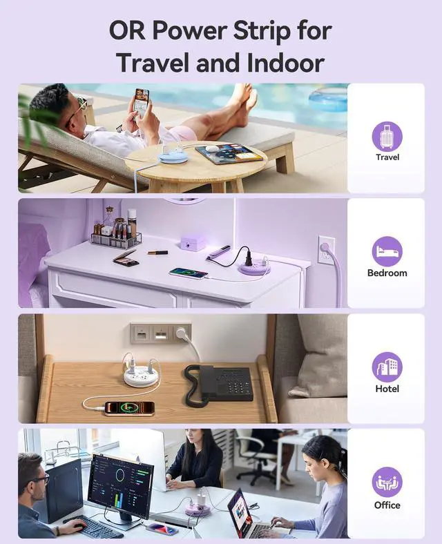 Alt view image 7 of 7 - RICO Travel Power Strip, 4Ft Wrap-Around Extension Cord | Multiple Outlets (3 Outlets, 2 USB-A Ports and 1 USB C Port, Flat Plug Charger Station for Cruise/Home/Office/Dorm