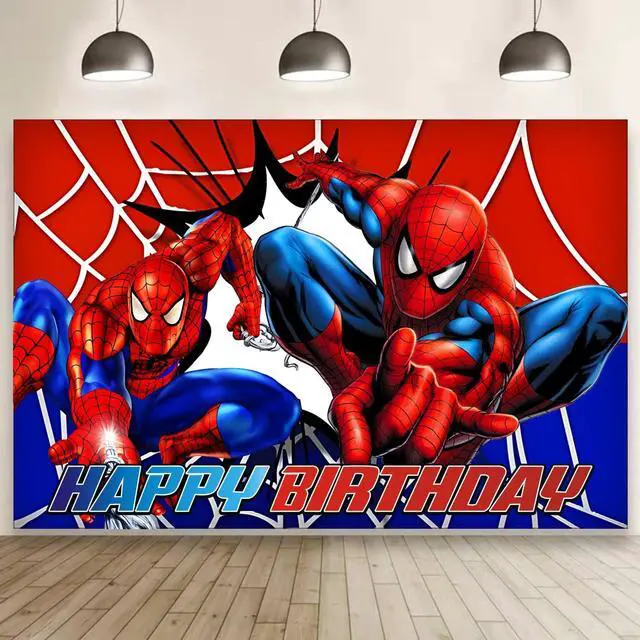 Main image of Spider Birthday Party Decorations, 5x3ft Happy Birthday Back Drop Banner Theme Backdrop Banner for Spider Party Decorations Indoor Outdoor