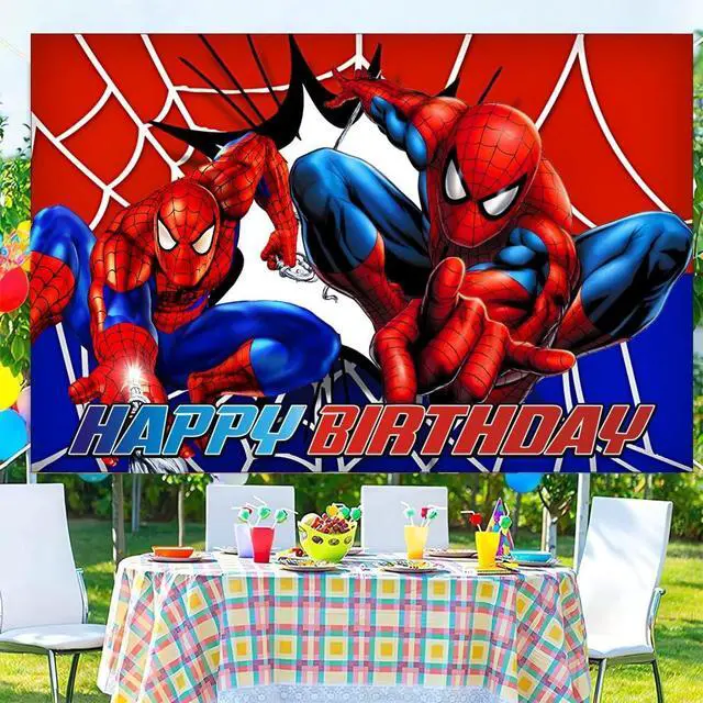 Alt view image 2 of 6 - Spider Birthday Party Decorations, 5x3ft Happy Birthday Back Drop Banner Theme Backdrop Banner for Spider Party Decorations Indoor Outdoor