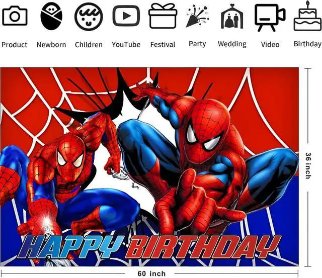 Alt view image 3 of 6 - Spider Birthday Party Decorations, 5x3ft Happy Birthday Back Drop Banner Theme Backdrop Banner for Spider Party Decorations Indoor Outdoor