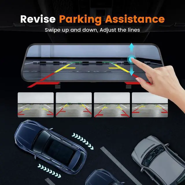 Alt view image 6 of 6 - 4K Mirror Dash Cam Front and Rear, 10'' Touch Screen Rear Digital View 1080P Rear Mirror Camera for Cars, 170° Night Vision, WDR, 24H Parking Monitoring/Rerverse Assist/Voice Control/G Sensor