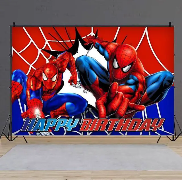Alt view image 4 of 6 - Spider Birthday Party Decorations, 5x3ft Happy Birthday Back Drop Banner Theme Backdrop Banner for Spider Party Decorations Indoor Outdoor