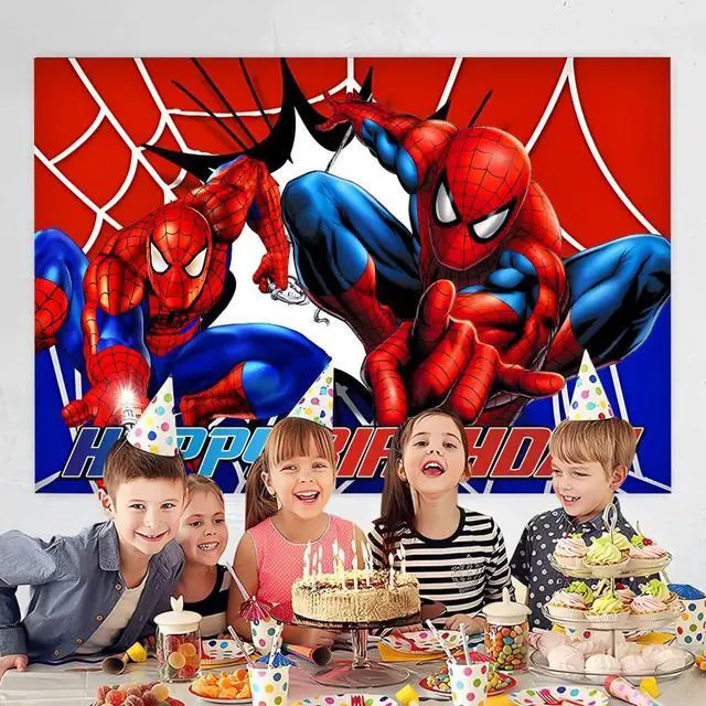 Alt view image 6 of 6 - Spider Birthday Party Decorations, 5x3ft Happy Birthday Back Drop Banner Theme Backdrop Banner for Spider Party Decorations Indoor Outdoor