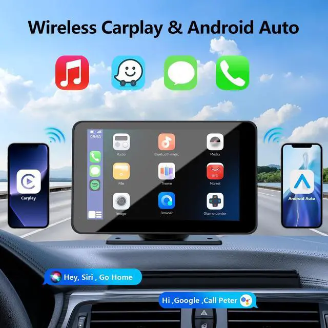 Alt view image 2 of 7 - Carplay Screen for Car, 7'' Wireless CarPlay & Android Auto- Upgrade Portable Touchscreen with Bluetooth, Mirror Link, Voice Control, Hands-Free Calling Car Play Screen Stereo for All Vehicles