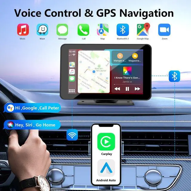 Alt view image 4 of 7 - Carplay Screen for Car, 7'' Wireless CarPlay & Android Auto- Upgrade Portable Touchscreen with Bluetooth, Mirror Link, Voice Control, Hands-Free Calling Car Play Screen Stereo for All Vehicles