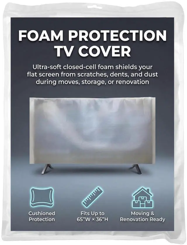 Main image of Foam Flat Screen TV Cover Fits Up to 65''W x 36''H, Flat Screen TV Protection During House Moving, Storing, or Home Renovation (1 PACK)