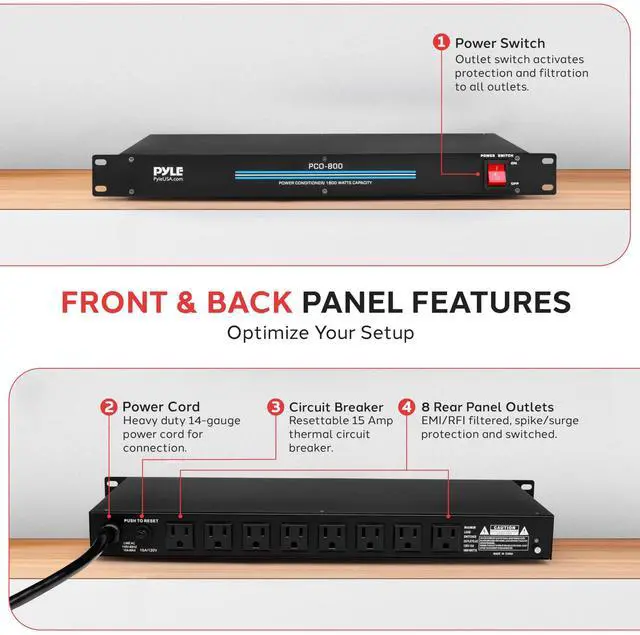 Alt view image 3 of 7 - Pro PCO800 19'' Rack Mount 1800 Watt Power Conditioner w/ 8 Outlets