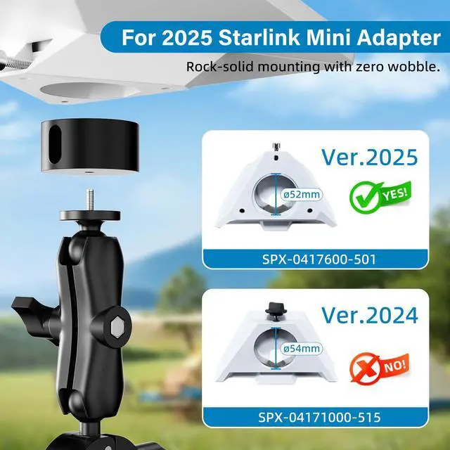 Alt view image 3 of 7 - 2026/2025 Starlink Mini Clamp Mount, Star Link Mini Pipe Mount with 2025 Pipe Adapter, Aluminum Alloy Adjustable Mounting for Camper, RV Ladder, Pole, Yacht, Guardrails (1/4"-20 Thread)