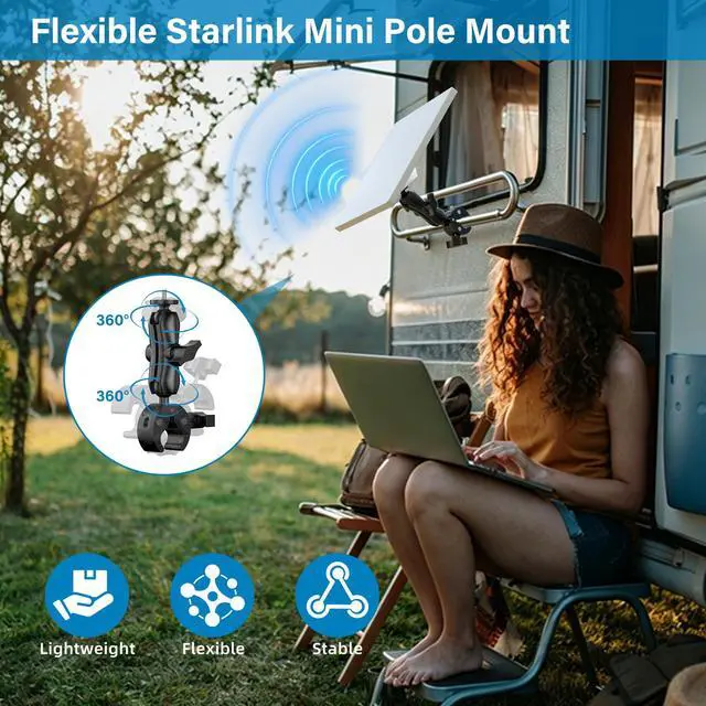 Alt view image 5 of 7 - 2026/2025 Starlink Mini Clamp Mount, Star Link Mini Pipe Mount with 2025 Pipe Adapter, Aluminum Alloy Adjustable Mounting for Camper, RV Ladder, Pole, Yacht, Guardrails (1/4"-20 Thread)