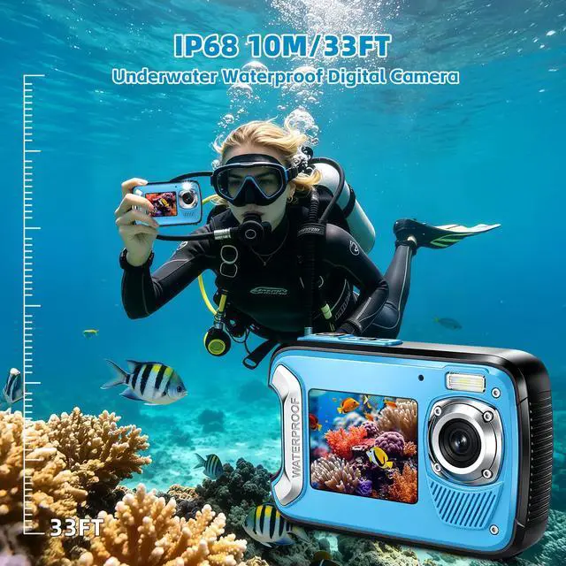 Alt view image 2 of 7 - 5K Underwater Camera 33FT Waterproof Camera with 32GB Card 96MP Autofocus Dual-Screen Selfie Underwater Camera for Snorkeling Waterproof Compact Digital Camera with 18X Digital Zoom Fill Light