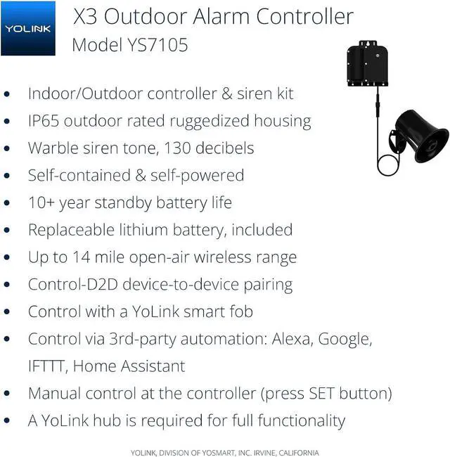 Alt view image 2 of 7 - X3 Version Outdoor Alarm Controller, Ruggedized Battery-Powered Siren/Alarm/Relay Controller, Up to 1/4 Mile Open-Air Range, 130dB Siren, Alexa Assistant, Google, IFTTT, Hub Included