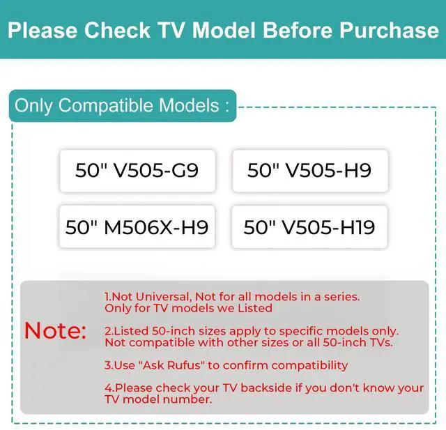 Alt view image 3 of 7 - TV Stand for Vizio TV Legs V505-H9 V505-H19 D50X-G9 V505-G9 M506X-H9 Listed, for Specific TV Bottom Ports, Confirm Description Picture Before Buying - Avoid Mismatch