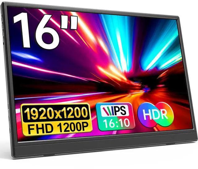 Main image of Portable Monitor 16.0inch FHD 1920 * 1200P USB C HDMI Ultra-Slim IPS Travel Display & Speakers, HDR Plug&Play, External Monitor for Laptop PC, Phone, Mac