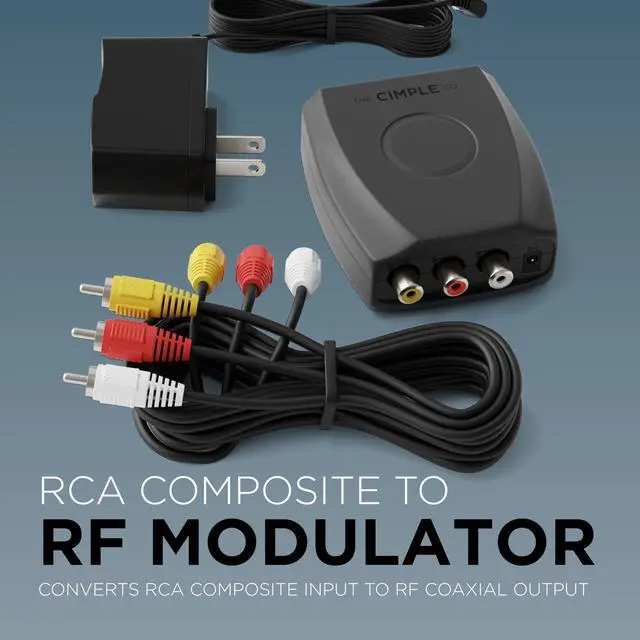 Alt view image 2 of 7 - RF Modulator for TV - RCA Composite to RF Coaxial Adapter with A/V Cable - Converts Standard Definition Signals to Coax - Watch DVD, VHS, Game Consoles on TV - Does Not Work in Reverse