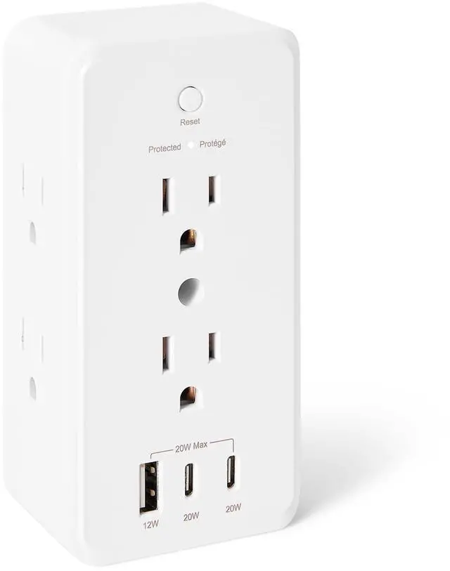 Main image of Wall Mount Surge Protector Power Strip with 9-in-1 Hub, 1080 Joules, 6 AC Outlets, 1 USB-A and 2 USB-C (20W Fast Charging), White