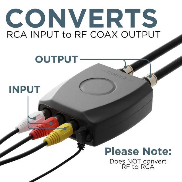 Alt view image 5 of 7 - RF Modulator for TV - RCA Composite to RF Coaxial Adapter with A/V Cable - Converts Standard Definition Signals to Coax - Watch DVD, VHS, Game Consoles on TV - Does Not Work in Reverse