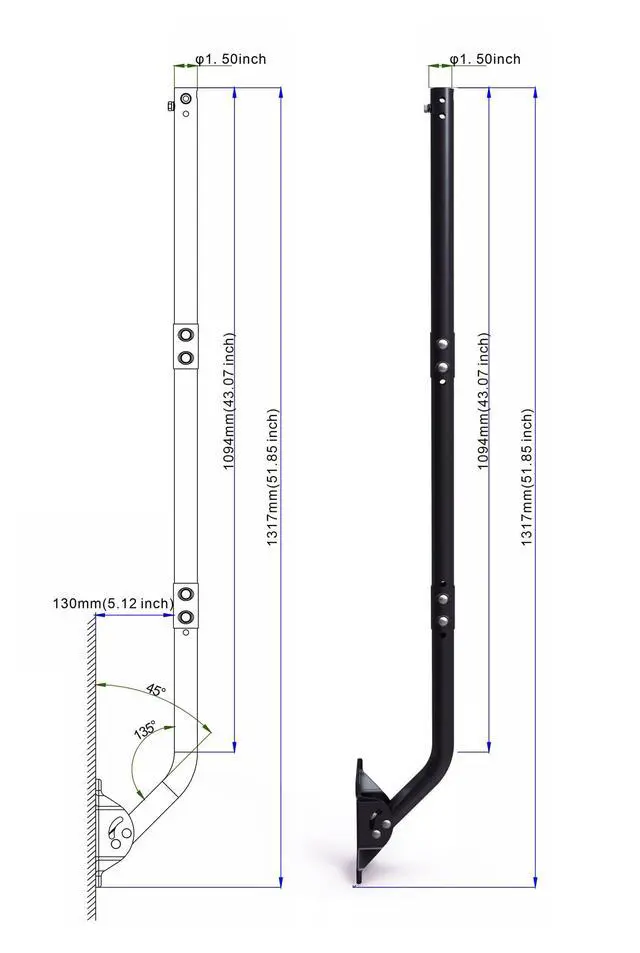 Alt view image 2 of 7 - Universal Antenna Mounting Pole 1.5" Dia x 51" L, Heavy Duty J Mount for Starlink, Weather Station & All Types of Antennas, Adjustable Pivot Lock Bracket for Wall, Eave & Roof