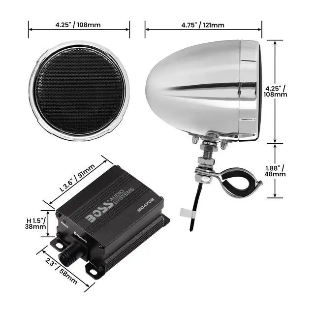 Alt view image 5 of 6 - MC470B Motorcycle Speakers and 2 Channel Amp Package