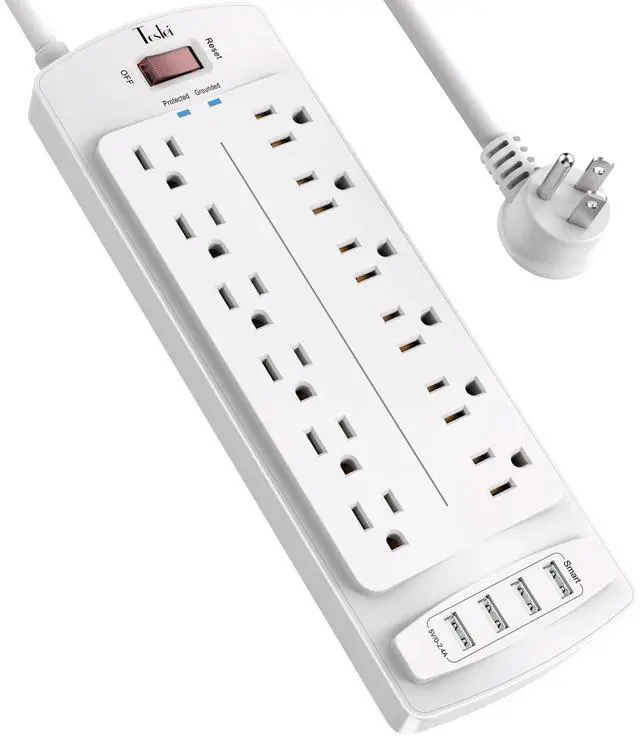 Main image of Power Strip, Surge Protector with 12 Outlets and 4 USB Ports, 6 Feet Extension Cord for Home, Office, Dorm Essentials, 2700 Joules, (White)