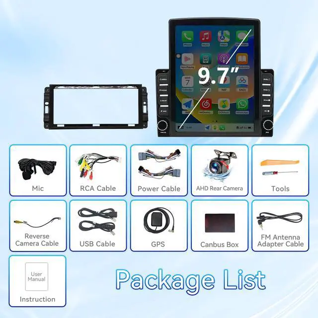 Alt view image 7 of 7 - Android 14 Car Radio Stereo Compatible with Dodge RAM 1500 2500 3500 2009 2010 2011 2012, 9.7" Car Stereo with Wireless CarPlay Android Auto WiFi FM Bluetooth GPS Backup Camera Radio Upgrade 2+64G